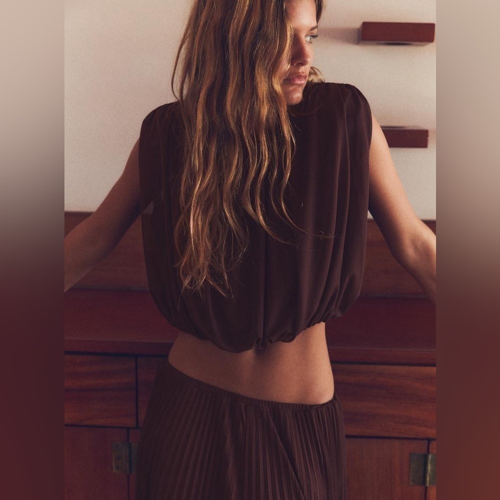 ZARA Brown Draped Tulle Top 5039/801